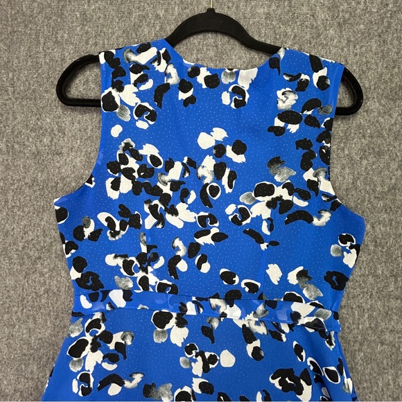 Cabi Blue Abatract Untamed Print w Polka Dot Lining Dress, Sharkbite Hem Sz Med - Picture 8 of 16